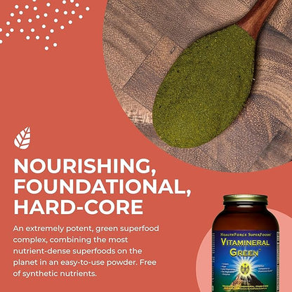 HealthForce SuperFoods Vitamineral Green - Mineral Supplement for Immune & Thyroid Support - Green Powder Supplement with Ingredients from The Land - Gluten-Free & Vegan - 500 Grams