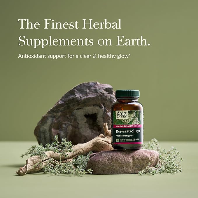Gaia Herbs Resveratrol 150 - Beauty & Radiance Antioxidant Support Supplement - Made with Japanese Knotweed - Contains 150 mg Trans-Resveratrol per Serving - 50 Liquid Phyto-Capsules (25-Day Supply)