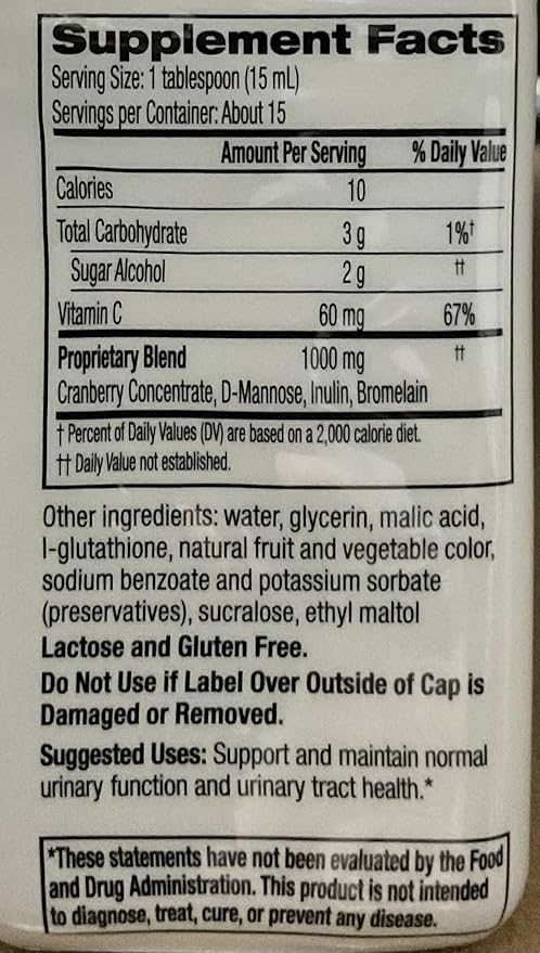 Cystex UTI Prebiotic Cranberry Liquid, Urinary Tract Support with D-Mannose, Vitamin C, and Bromelain, 7.6 FL OZ (Pack of 6)