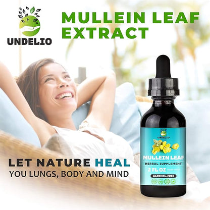 Undelio's Herbal Mullein Leaf Extract - Organic & Alcohol-Free Tincture for Respiratory, Lung, Sleep & Digestive Support - Non-GMO, Vegan - 2 fl. Oz for Immune Health & Lung Detox