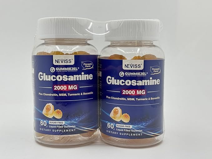 NEVISS Sugar Free Glucosamine Filled Gummies - Glucosamine Supplement Plus Chondroitin, MSM, Turmeric, Boswellia, Hyaluronic Acid, Vitamin D3 & Zinc, 120 Gummies, 60 Servings