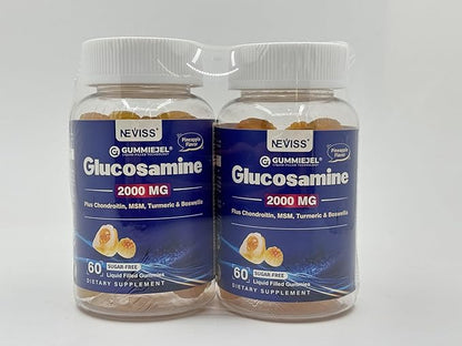 NEVISS Sugar Free Glucosamine Filled Gummies - Glucosamine Supplement Plus Chondroitin, MSM, Turmeric, Boswellia, Hyaluronic Acid, Vitamin D3 & Zinc, 120 Gummies, 60 Servings