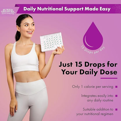 Buried Treasure Folate Drops - Methylated B-9 (Calcium L-5 Methyltetrahydrofolate), Supports Energy Production, Heart Health, and Pregnancy, 5-MTHF Supplement Vegan Safe, 120 Servings