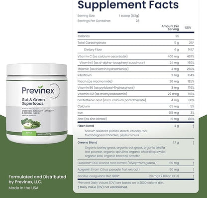Gut & Green Superfoods Powder - Organic Greens with Clinically Studied Ingredients That Support Digestion, Gut Health, Immunity, Anti-Aging & Natural Energy