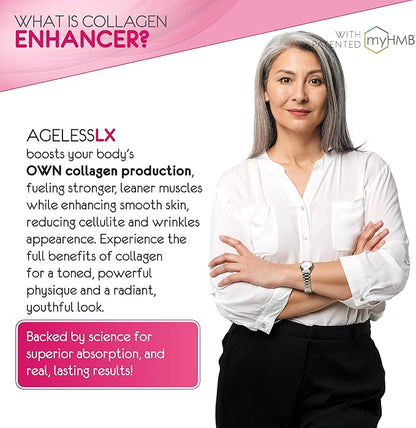Powder Supplement for Women - with HMB Collagen Enhancer Plus Vitamin D3 with K2, Horsetail and Biotin for Lean Muscle and Stronger Hair and Nails - 30 Powder Packets Strawberry Lemonade