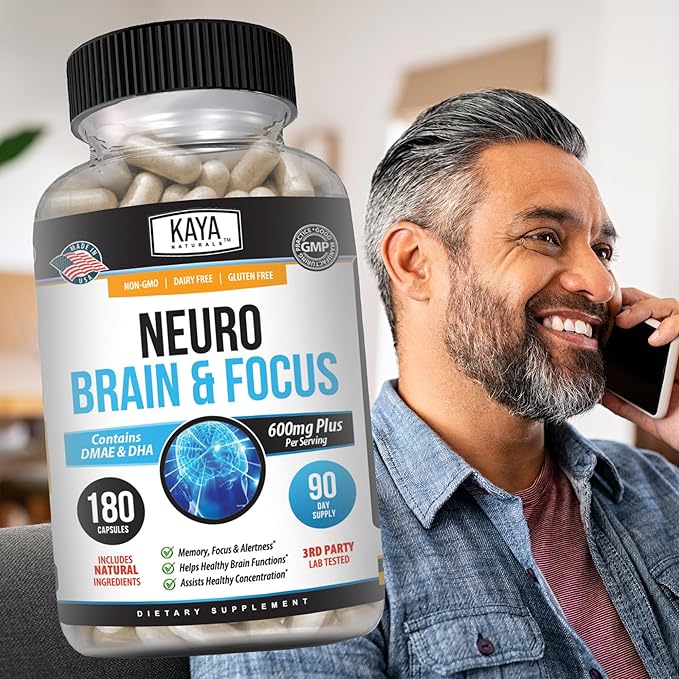 Kaya Naturals - Neuro Brain for Memory & Focus - Nootropic Energy Capsule - Nootropic Brain Support Supplement - Focus & Concentration & Learning Accuracy - Cognitive Function - 180 Count