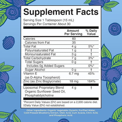 MaryRuth Organics Nutritional Supplement | Liposomal Liquid Zinc Supplement with Vitamin E | Overall Health and Skin Care | Blueberry | Vegan, Non-GMO, Gluten Free, No Sugar Added | 15.22 Fl Oz