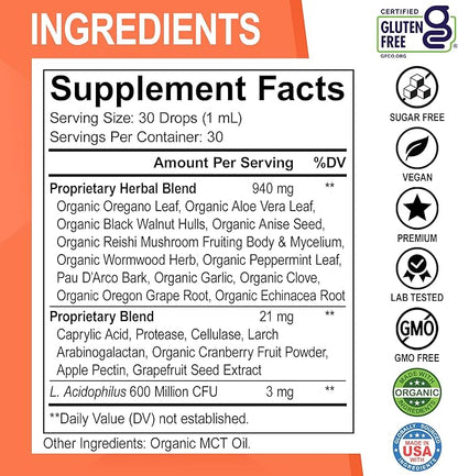 Candida Cleanse Detox for Women & Men - Organic Oregano Oil Drops, Caprylic Acid Black Walnut Wormwood Candi Support Supplement Kit - Natural Oral Anti Overgrowth Gut Balance Flora Complex Supplements