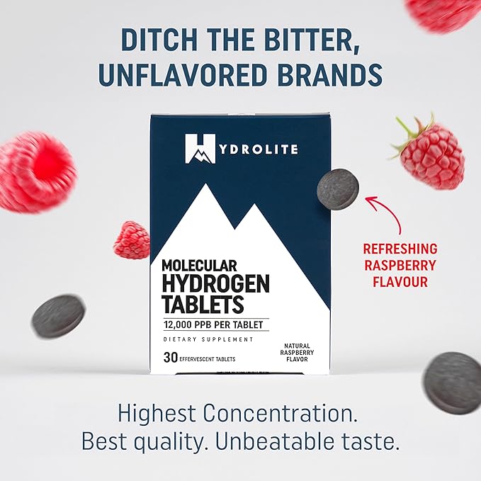 Molecular Hydrogen Tablets for Drinking Water with Magnesium | Highest Concentration H2 12,000 PPB | Energy Booster, Enhance Performance & Recovery | Made in USA, 30 Tablets (Raspberry)