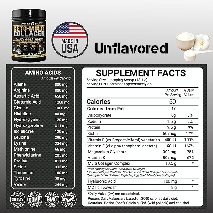 Keto Multi Collagen Peptides 16.2 oz, Pack of 2 - Bone Broth Protein Powder, 5 Types Hydrolyzed Collagen, MCT Oil, Unflavored Protein Powder for Joint, Skin, Hair & Gut Health
