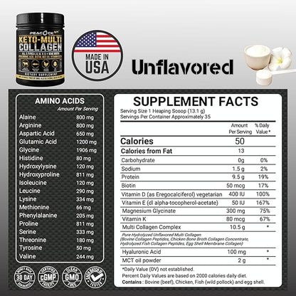 Keto Multi Collagen Peptides 16.2 oz, Pack of 2 - Bone Broth Protein Powder, 5 Types Hydrolyzed Collagen, MCT Oil, Unflavored Protein Powder for Joint, Skin, Hair & Gut Health