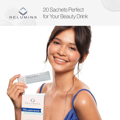 Relumins Marine Collagen Powder Drink Mix - Collagen Peptide with Glutathione, Green Tea, CoQ10, & Hyaluronic Acid Boosts Smooth Glowing Skin - 20 Powder Sachets x Pineapple Flavored + 2 Free Sachets