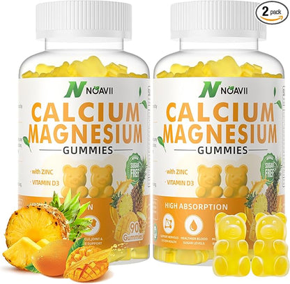 Calcium Magnesium Zinc Gummies with Vitamin D3, ashwagandha Supplement - High Potency Enhanced Absorption - Pineapple Flavor-180 Count