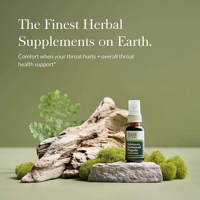 Gaia Herbs Echinacea Goldenseal Propolis Throat Spray - for Immune Support & Throat Health - with Licorice Root, Thyme, Echinacea, Peppermint & Oregon Grape - Organic 1 Fl Oz Spray Bottle