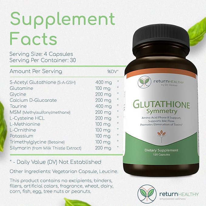 Glutathione Symmetry | S-Acetyl Glutathione Supplement | Antioxidants & Detoxification Supplement | Natural Cellular Support | All-Natural, Vegan, Non-GMO, 120 caps
