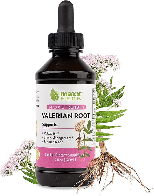 Maxx Herb Valerian Root Extract - Max Strength, Liquid Valerian Root Absorbs Better Than Capsules, for Relaxation and Restful Sleep, Alcohol-Free - 4 Oz Bottle (60 Servings)