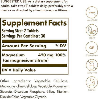 Solgar - Magnesium Citrate, 120 Tablets, Supports Nerve and Muscle Function - 2 Pack