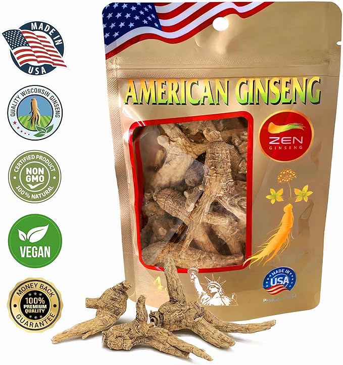 Zen Ginseng - 4 oz Bag of Untrimmed American Ginseng - Non-GMO, Gluten Free. Add This Ginseng in Soup, Tea, Coffee, juices, Smoothies and Baking (Barrel Root 4 oz Bag)