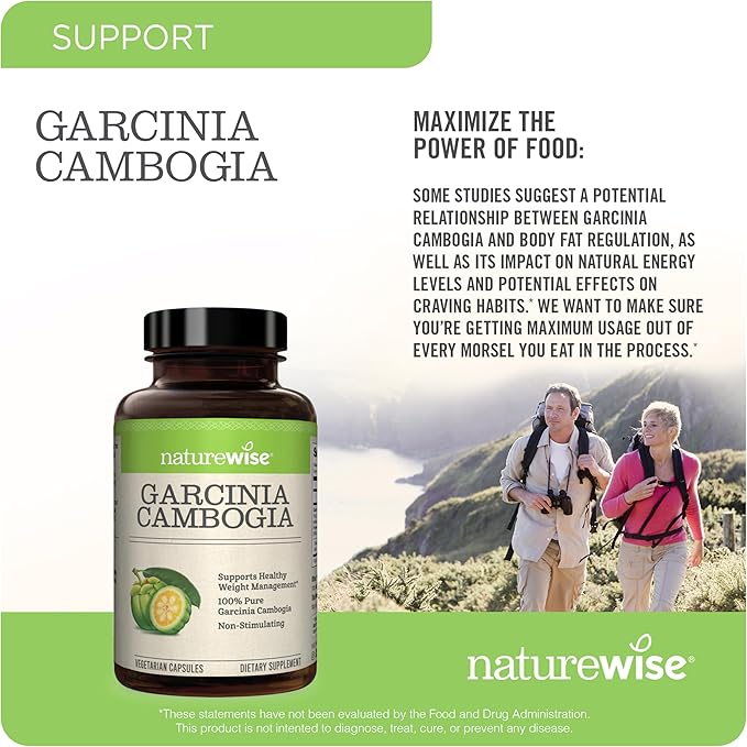 Naturewise Garcinia Cambogia - 60% HCA Concentration Extract, Natural Support for Weight Goals and Energy Levels - Vegan, Non-GMO, Gluten Free - 180 Capsules[2-6 Month Supply]