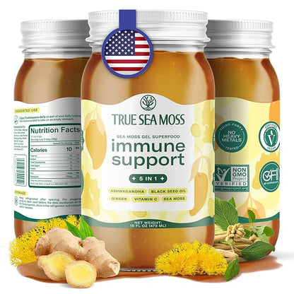 TrueSeaMoss Sea Moss Gel – Made in USA – 5-in-1 Formula – Wildcrafted Seamoss, Ashwagandha & Sea Vegetables – Ashwagandha, Pack of 1 (Labels may Vary)