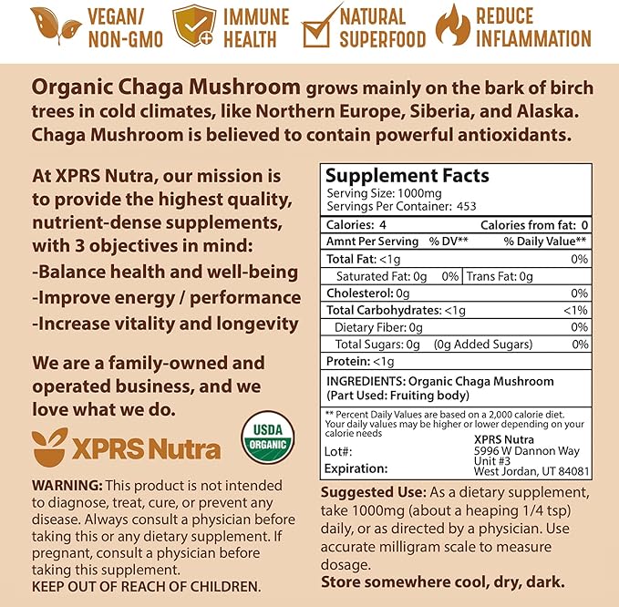 XPRS Nutra Separated Size 000 Capsules (1000 Count) with Chaga Powder (16 Ounce) Bundle