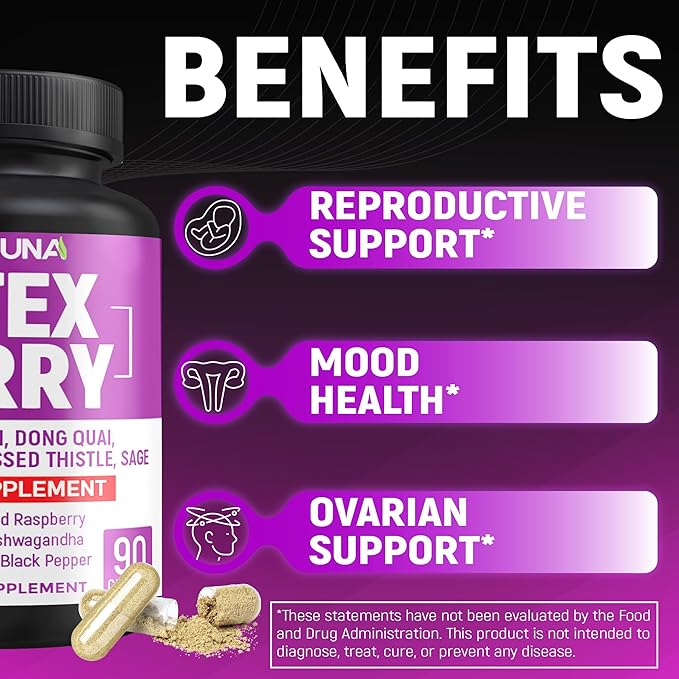 Vitex Berry Extract Capsules with Vitex Berry, Black Cohosh Root, Dong Quai Root and More - 90 Capsules for 3 Months Supply