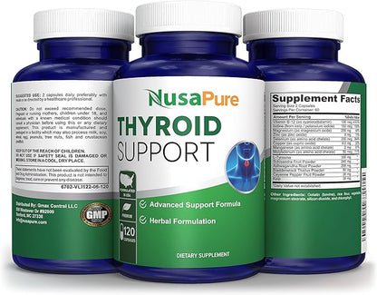 NusaPure Thyroid Support Supplement (Non-GMO) 120 caps, Ashwaganda, Iodine, Zinc, kelp, Vitamin B12, L-Tyrosine, Selenium, Copper