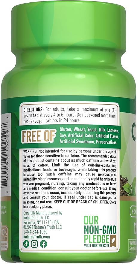 Nature's Truth Caffeine Pills | 220mg | 120 Count | With Green Tea Extract | Vegan, Non-GMO & Gluten Free Supplement