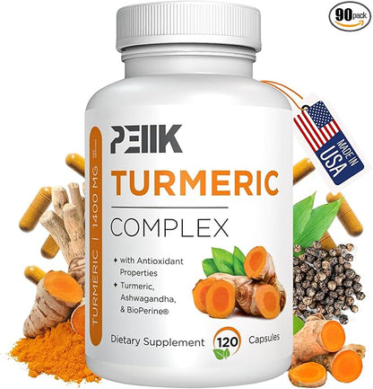 Turmeric Curcumin with Black Pepper & Ashwagandha - High Absorption Ultra Potent Turmeric Supplement with 95% Curcuminoids, BioPerine & Ashwagandha - Turmeric Capsules for Joint Support 120 Capsules