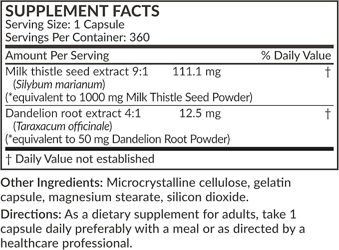 Futurebiotics Milk Thistle Silymarin Marianum & Dandelion Root Liver Health Support, Antioxidant Support, Detox, 360 Capsules