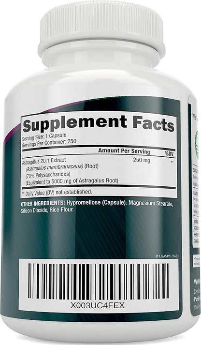 Astragalus Capsules 5,000 mg - 250 Capsules, 8+ Month Supply - Superior Strength Astragalus Root Extract 20:1 - Non GMO, Vegetarian & Vegan Friendly - Supports the Immune System & Cardiovascular