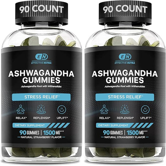 Ashwagandha Gummies 1500mg | Stress Relief, Immune Support, Calm Mood, Energy | Natural Berry Flavor | 90-Day Supply | Vegan, Gluten-Free, Non-GMO | Supplement for Men & Women (2-Pack)
