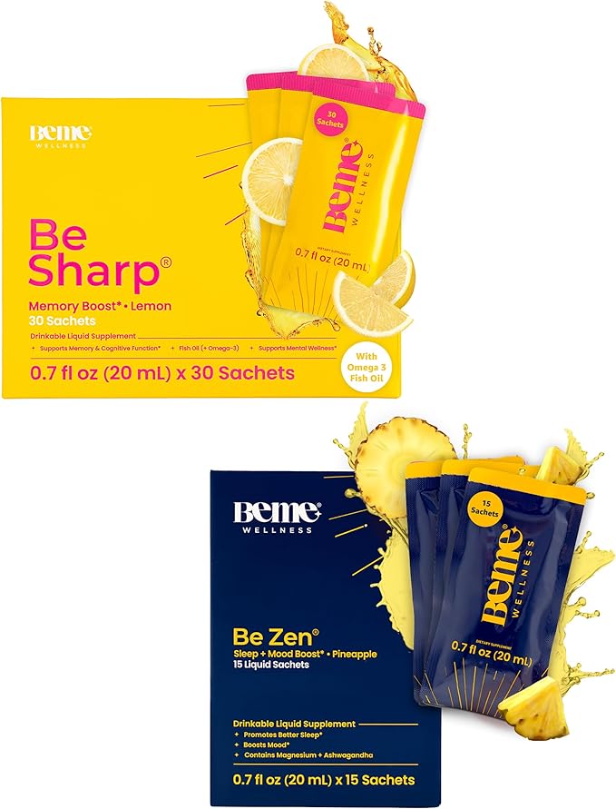 BeMe BeSharp & BeZen Bundle - Liquid Omega-3 & Magnesium Glycinate L-Theanine Supplements