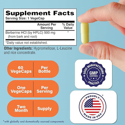 Health Thru Nutrition Berberine HCl 500mg 60 Servings | Clinical Strength Supplement | Certified Vegan | Non-GMO | Soy Free | 3rd Party Tested