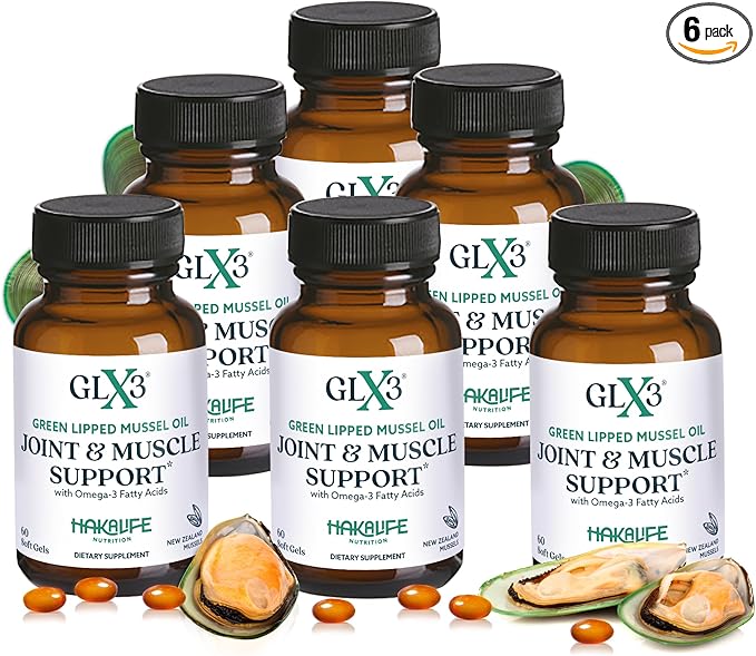 GLX3 Extra Strength Green Lipped Mussel Oil Capsules - Long-Lasting Joint Comfort Supplement - Support for Aches, Soreness - Naturally Rich in Omega 3 & Chondroitin Sulfate 6 Pack