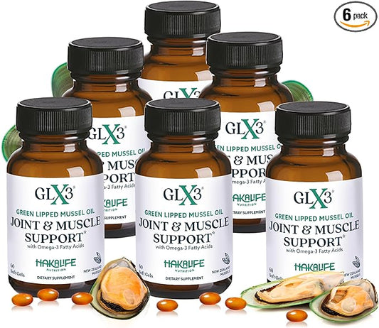 GLX3 Extra Strength Green Lipped Mussel Oil Capsules - Long-Lasting Joint Comfort Supplement - Support for Aches, Soreness - Naturally Rich in Omega 3 & Chondroitin Sulfate 6 Pack