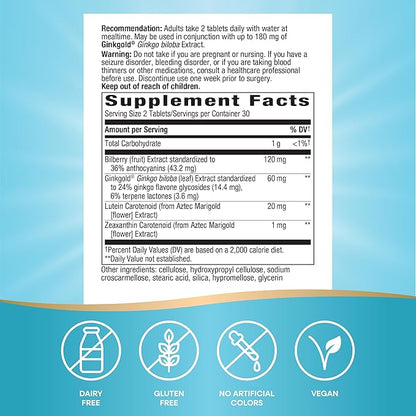 Nature's Way Ginkgold Eyes, Gingko Biloba Supplement for Adults, Supports Eye Health*, Gluten Free, 60mg Ginkgo Biloba Extract Per 2- Tablet Serving, 60 Tablets