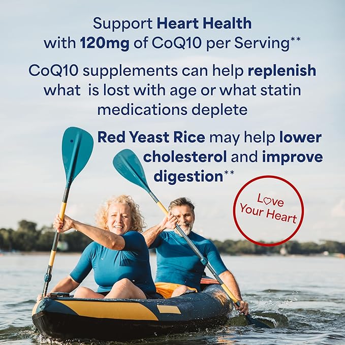 Puritan's Pride Q-Sorb™ Coenzyme CoQ10 Dietary Supplement for Heart Health, Blood Pressure, Oral Gum Health, and Healthy Aging Support, Plus Red Yeast Rice, 120 Rapid Release Softgels