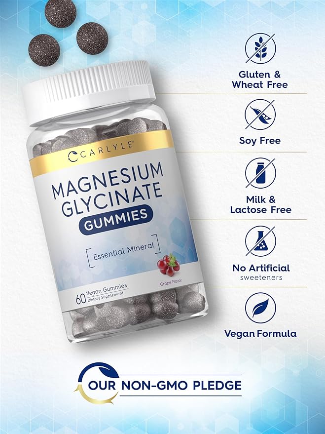 Carlyle Magnesium Glycinate Gummies | 60 Count | Grape Flavor | Vegan, Non-GMO, Gluten Free Supplement