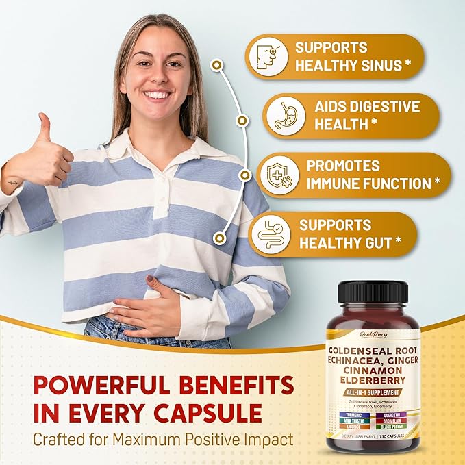 Goldenseal Root Echinacea Cinnamon Elderberry - All-in-1 Supplement - Made in USA