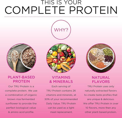 TRU Supplements Plant Based Protein Powder, BCAA, EAA, 20g Vegan Brown Rice & Pea Protein, 100 Calories, 27 Vitamins, No Artificial Flavors 25 Servings (Chocolate Peanut Butter)