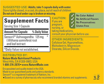 Nature Made Ashwagandha Capsules 125mg for Stress Support, 60 Capsules, 60 Day Supply