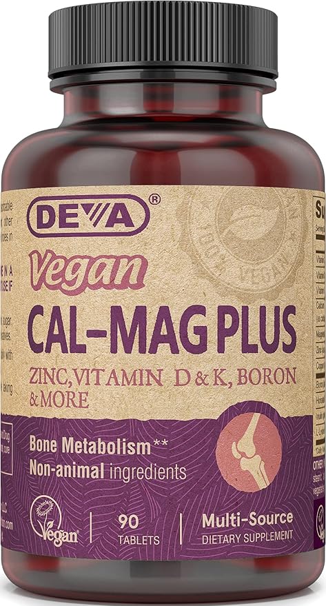 DEVA Vegan Calcium Magnesium Supplement Plus, Zinc, Vitamin C, Vitamin D, Vitamin K, Boron, Sugar Free & Gluten Free, 90-Tablets