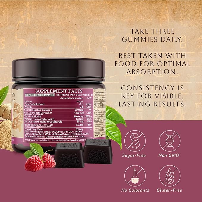 Timeless Beauty Verisol Collagen Peptides Gummies with Black Seed Oil & Biotin (45 Gummies)
