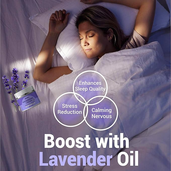 Magnesium Cream for Sleep & Muscle Relief: Topical Night Calming & Deep Relaxation Lotion - Restless Cramps Leg & Joint Care Lotion - Lavender 3.38 Fl. Oz.