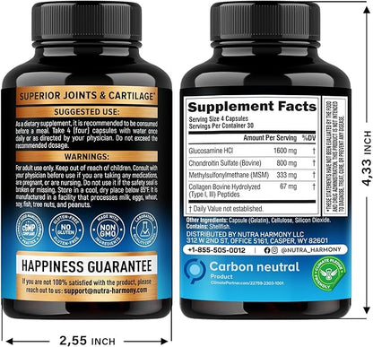 Glucosamine Chondroitin MSM Collagen | FSA HSA Eligible | Joint Support Supplement 2800 mg | Made in USA | FSA Approved Product Items | Flexibility Nutritional Vitamins | For Men & Women, 120 Capsules