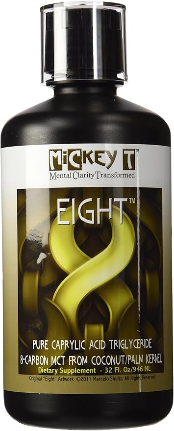 MiCkey T Eight 32oz - Pure C8 MCT Oil - Not a Blend – 100% C-8 Caprylic Acid - Keto Friendly – Vegan – Kosher - Made in USA – Non-GMO - from Coconut/Palm Kernel