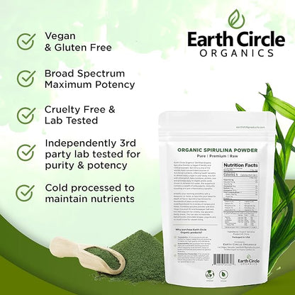 Earth Circle Organics Spirulina Powder, Kosher, Raw and Non-Irradiated | Pure Vegan Protein | Premium Energy Superfood, High Amino Acids and Antioxidants - (8oz - 3 Pack)