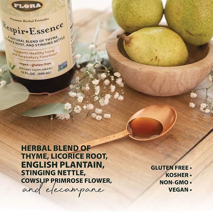 Flora - Respir-Essence - Supports Lung & Respiratory Health - Contains Thyme, Licorice Root, Elecampane & More - Non-GMO, Vegan, Gluten-Free & Kosher - 17 fl. oz. Glass Bottle