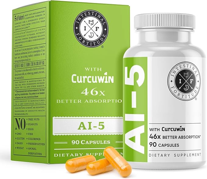 Intestinal Fortitude AI-5 - Digestive Herbal Capsule Supplement w/CurcuWIN, Turmeric, Curcumin, Boswellia Serrata, Ginger Root & EGCG Green Tea for Gut & DigestiveHealth Support, Non-GMO, Dairy Free